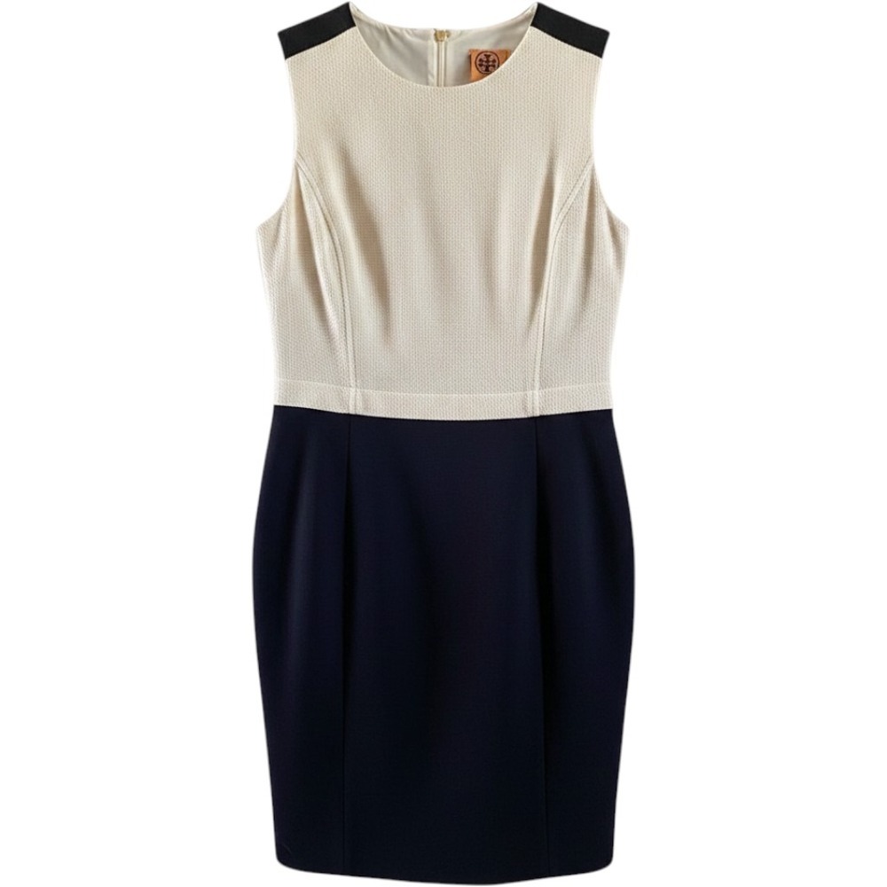 Tory Burch Tweed Wool Sheath Dress 10 Black Ivory Shift Bouclé Style